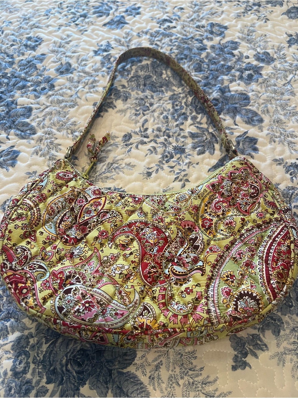 Vera Bradley Yellow Paisley Quilted Shoulder Bag with Pink lining